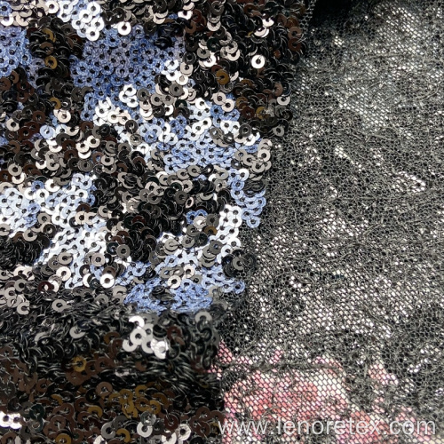 Polyester Sequin Metallic Embroidered Net Mesh Fabric
